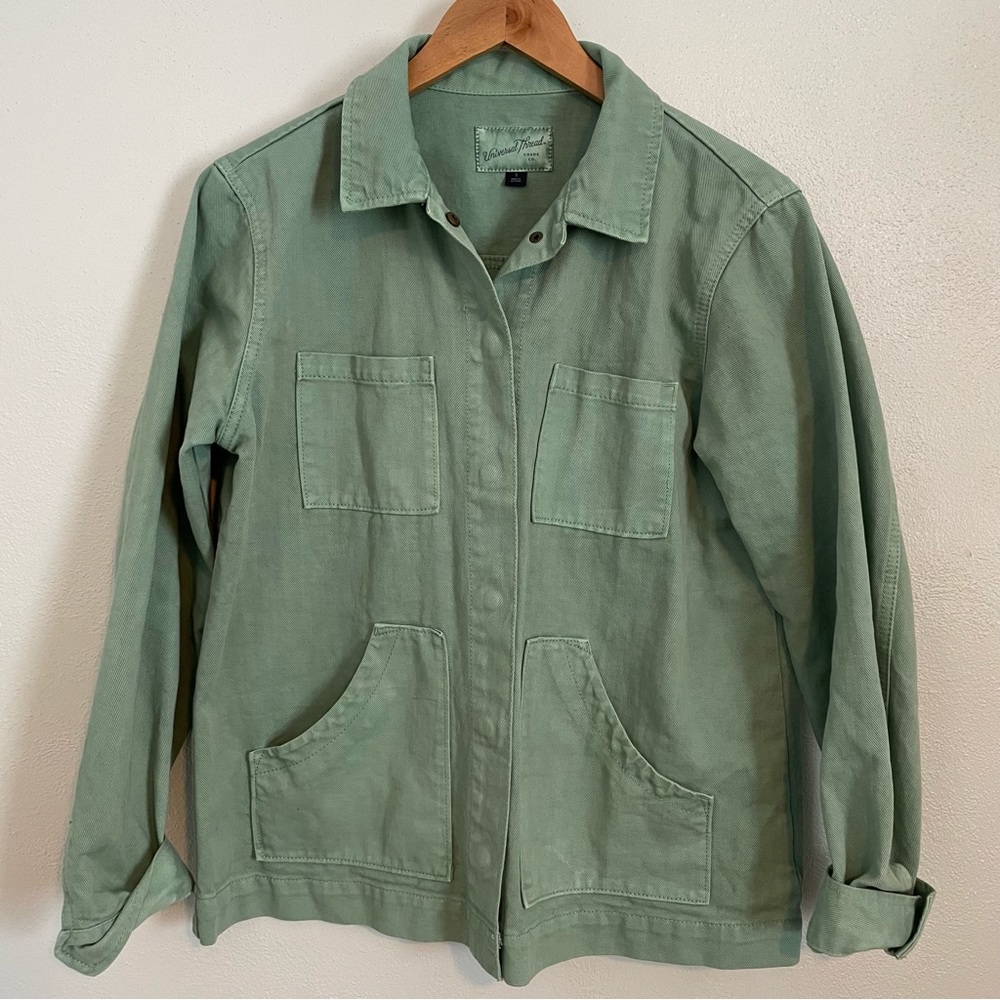 Universal Thread Long Sleeve Women's‎ Boxy Snap Front Sage Green Denim Jacket S